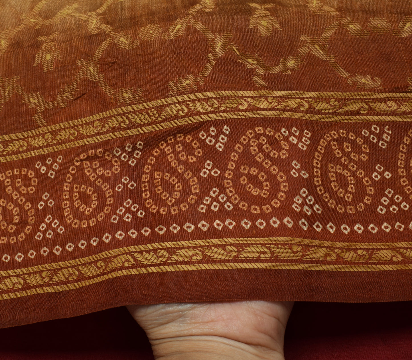 Sushila Vintage Brown Saree 100% Pure Silk Woven Floral Sari Craft 5 Yard Fabric