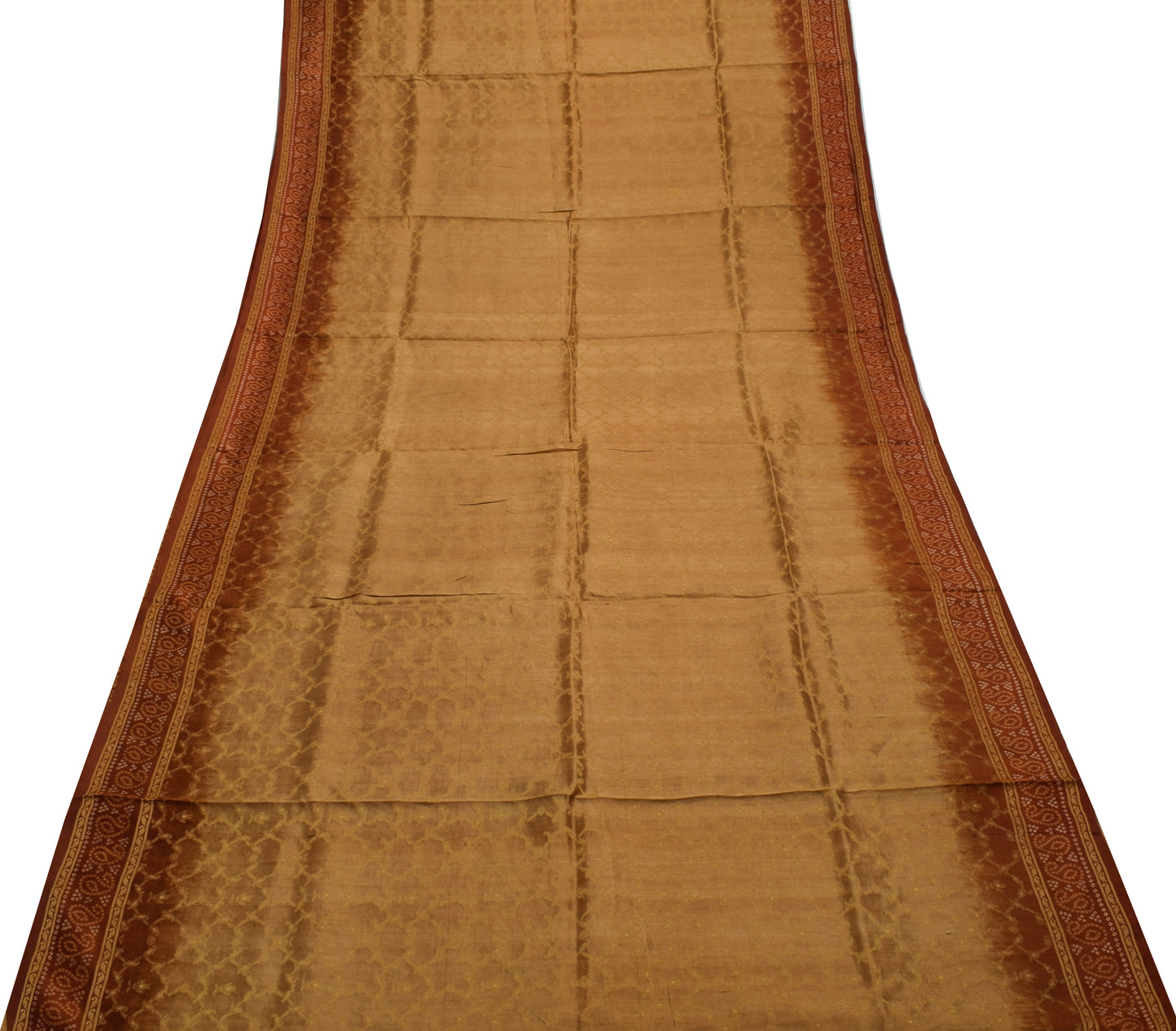 Sushila Vintage Brown Saree 100% Pure Silk Woven Floral Sari Craft 5 Yard Fabric