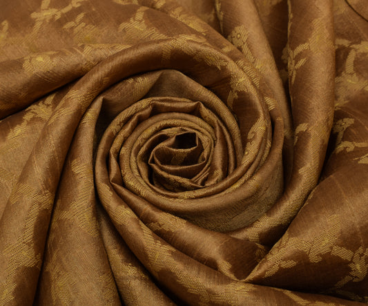 Sushila Vintage Brown Saree 100% Pure Silk Woven Floral Sari Craft 5 Yard Fabric