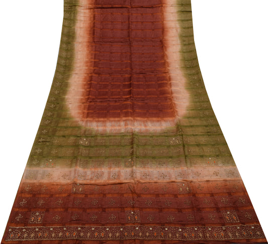 Sushila Vintage Maroon Saree Pure Silk Hand Beaded & Woven Sari Craft Fabric