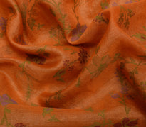 Sushila Vintage Orange Saree 100% Pure Silk Woven Floral Sari Craft 5 YD Fabric