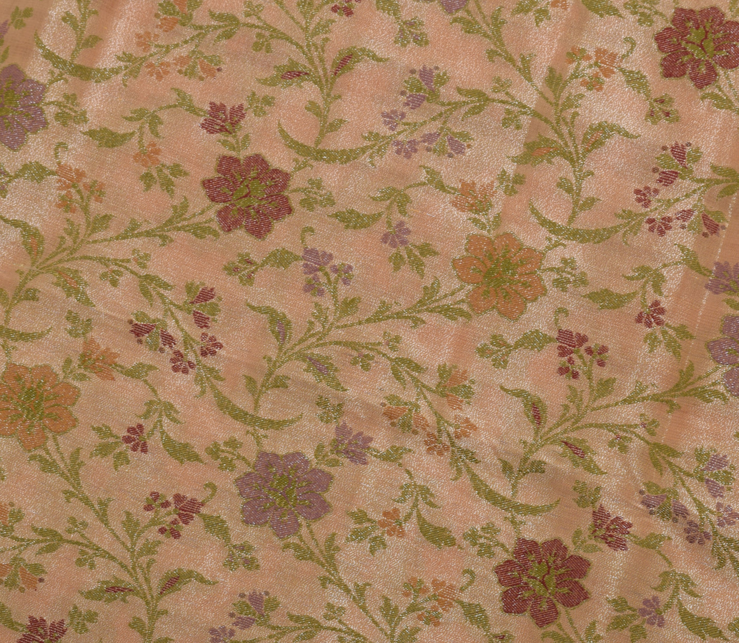 Sushila Vintage Orange Saree 100% Pure Silk Woven Floral Sari Craft 5 YD Fabric