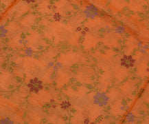 Sushila Vintage Orange Saree 100% Pure Silk Woven Floral Sari Craft 5 YD Fabric