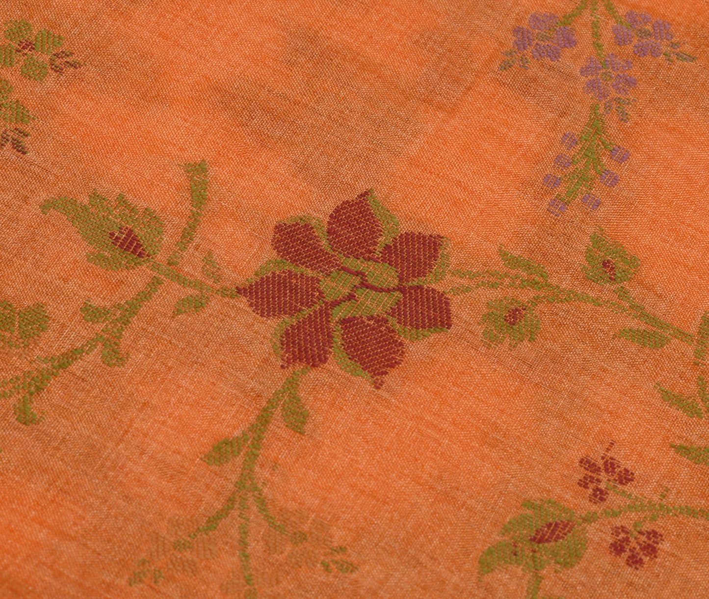 Sushila Vintage Orange Saree 100% Pure Silk Woven Floral Sari Craft 5 YD Fabric