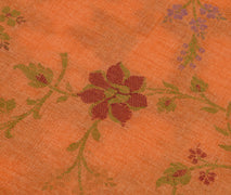 Sushila Vintage Orange Saree 100% Pure Silk Woven Floral Sari Craft 5 YD Fabric