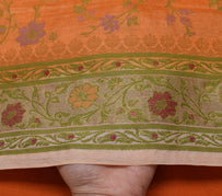 Sushila Vintage Orange Saree 100% Pure Silk Woven Floral Sari Craft 5 YD Fabric