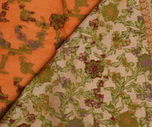 Sushila Vintage Orange Saree 100% Pure Silk Woven Floral Sari Craft 5 YD Fabric