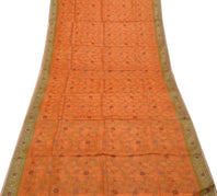Sushila Vintage Orange Saree 100% Pure Silk Woven Floral Sari Craft 5 YD Fabric