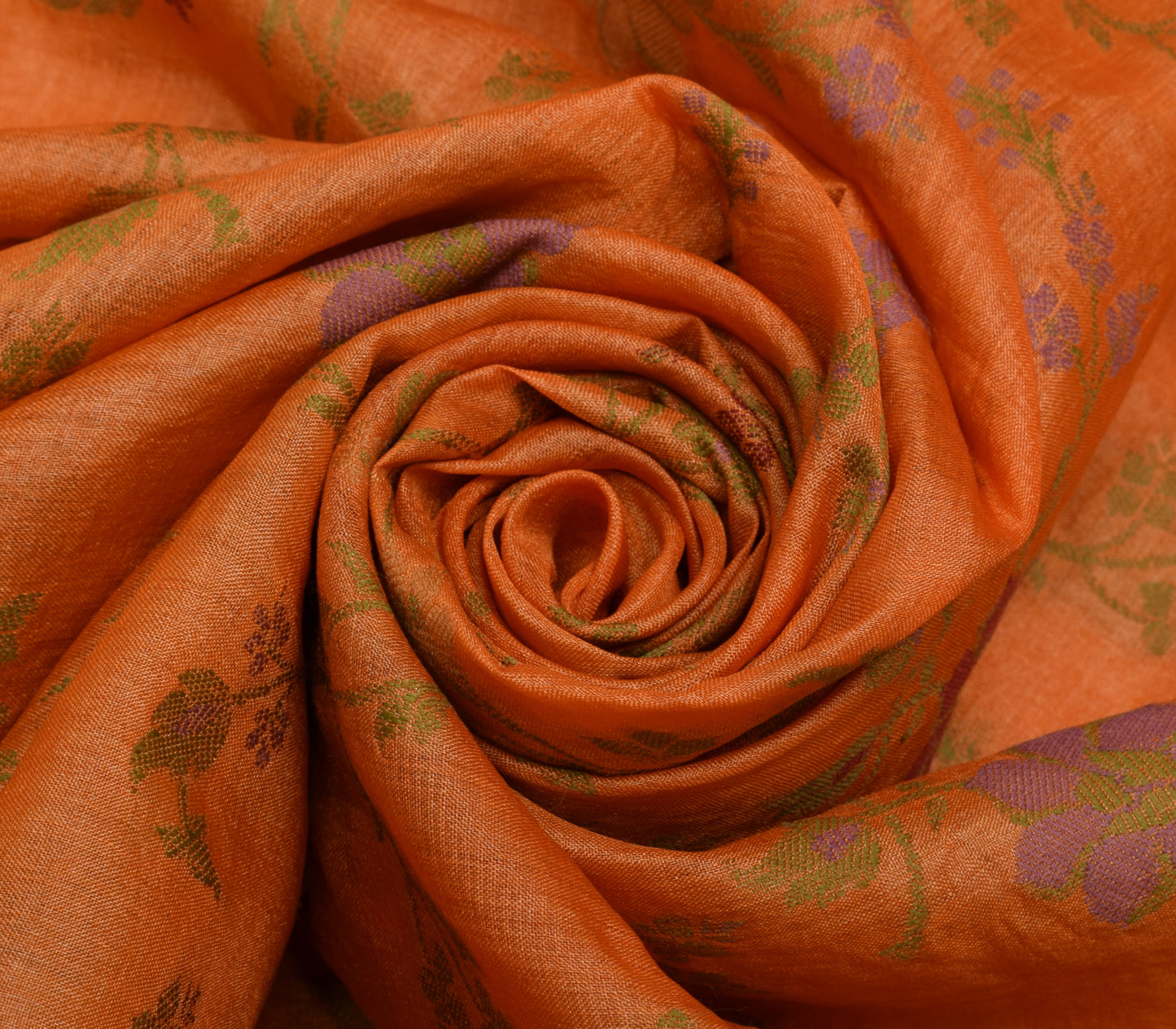 Sushila Vintage Orange Saree 100% Pure Silk Woven Floral Sari Craft 5 YD Fabric