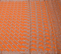 Sushila Vintage Orange Saree Blend Georgette Silk Hand Beaded Woven Sari Fabric