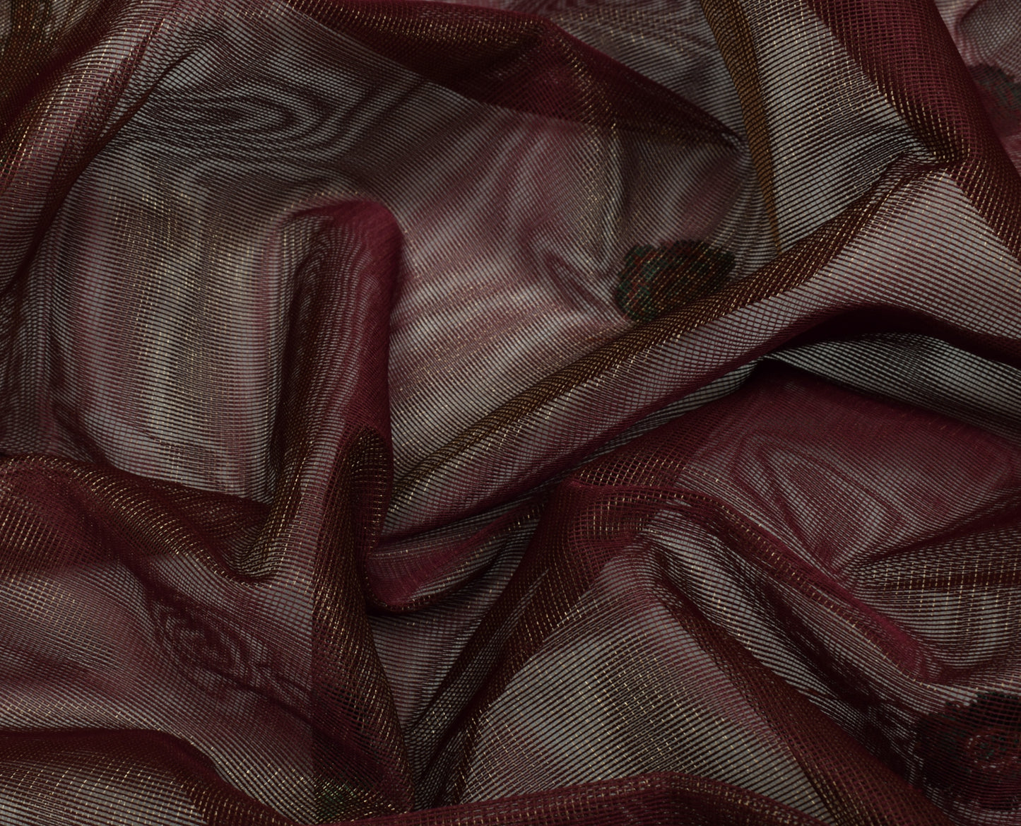Sushila Vintage Indian Brown Saree Net Mesh Embroidered Floral Sari Craft Fabric
