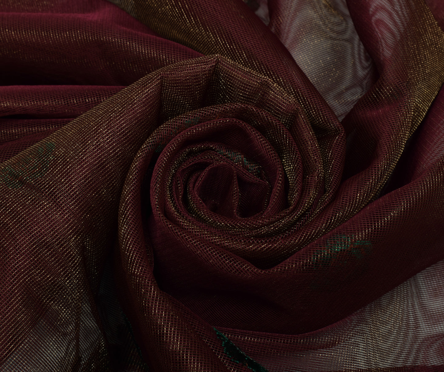 Sushila Vintage Indian Brown Saree Net Mesh Embroidered Floral Sari Craft Fabric
