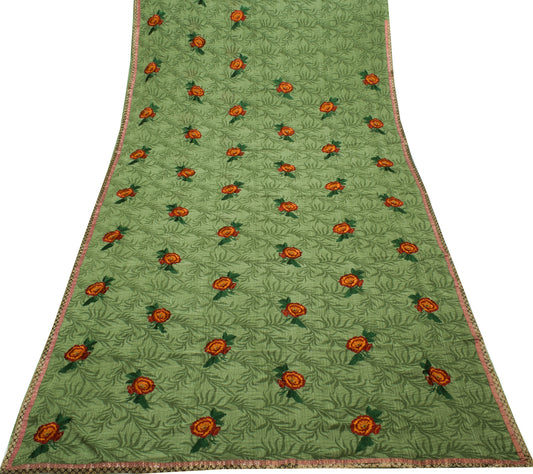 Sushila Vintage Green Saree Blend Crepe Silk Printed & Embroidered Sari Fabric