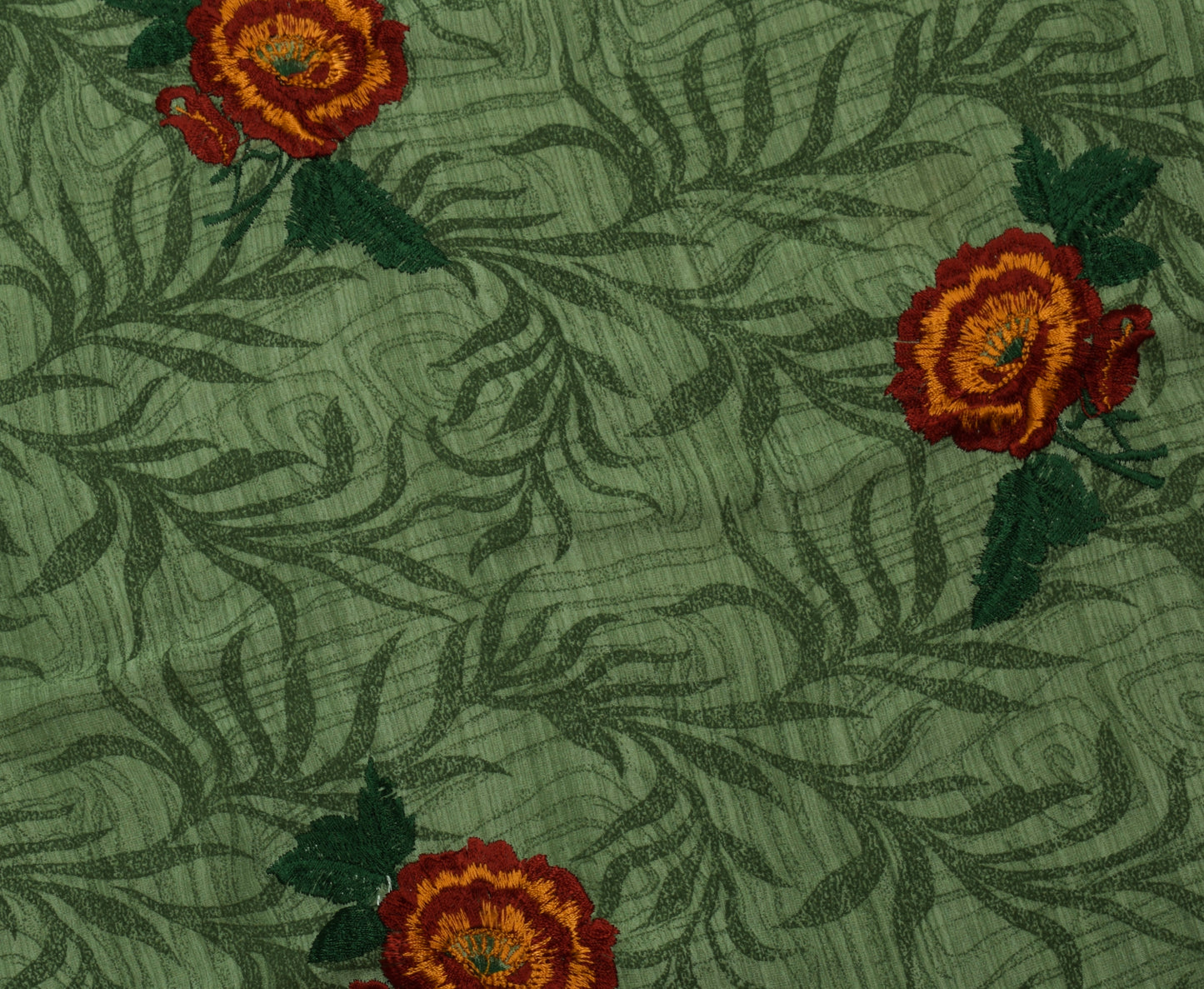 Sushila Vintage Green Saree Blend Crepe Silk Printed & Embroidered Sari Fabric