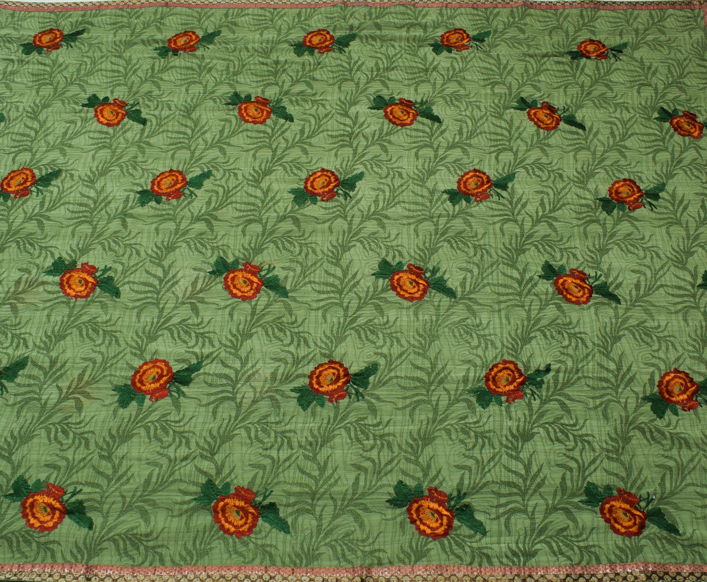 Sushila Vintage Green Saree Blend Crepe Silk Printed & Embroidered Sari Fabric