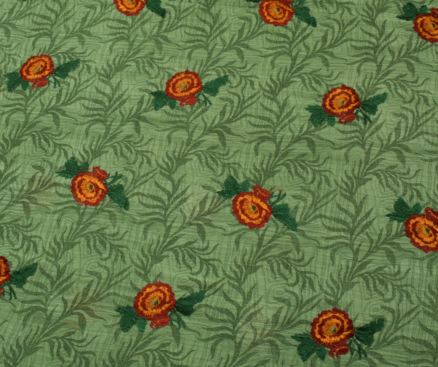 Sushila Vintage Green Saree Blend Crepe Silk Printed & Embroidered Sari Fabric