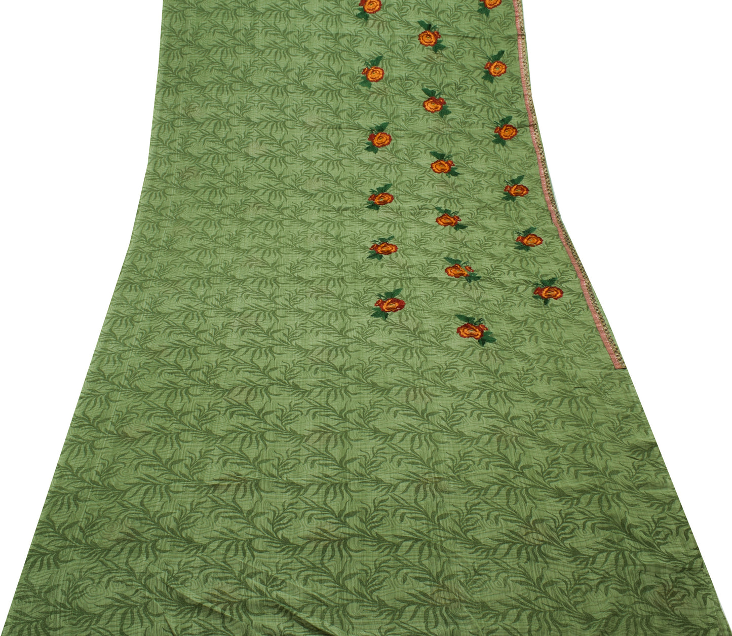 Sushila Vintage Green Saree Blend Crepe Silk Printed & Embroidered Sari Fabric