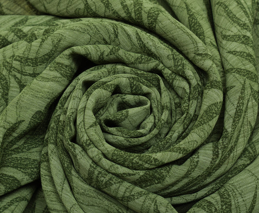 Sushila Vintage Green Saree Blend Crepe Silk Printed & Embroidered Sari Fabric