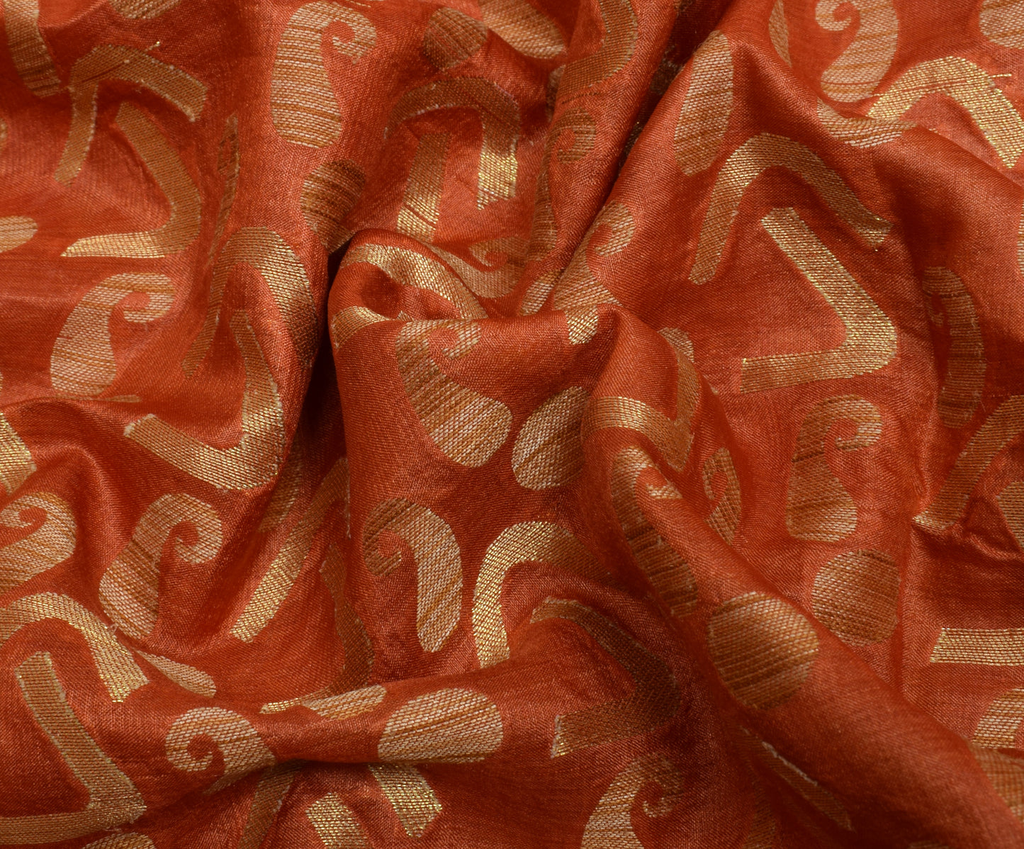 Sushila Vintage Orange Saree 100% Pure Silk All Over Woven Sari Craft Fabric