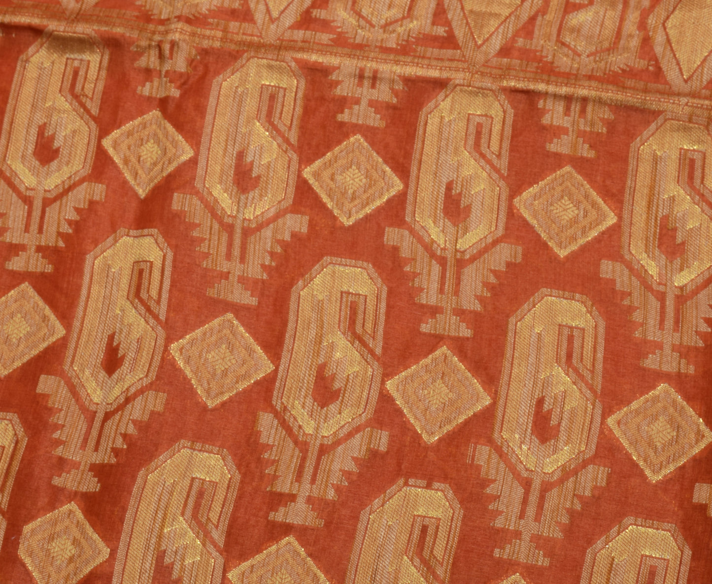 Sushila Vintage Orange Saree 100% Pure Silk All Over Woven Sari Craft Fabric