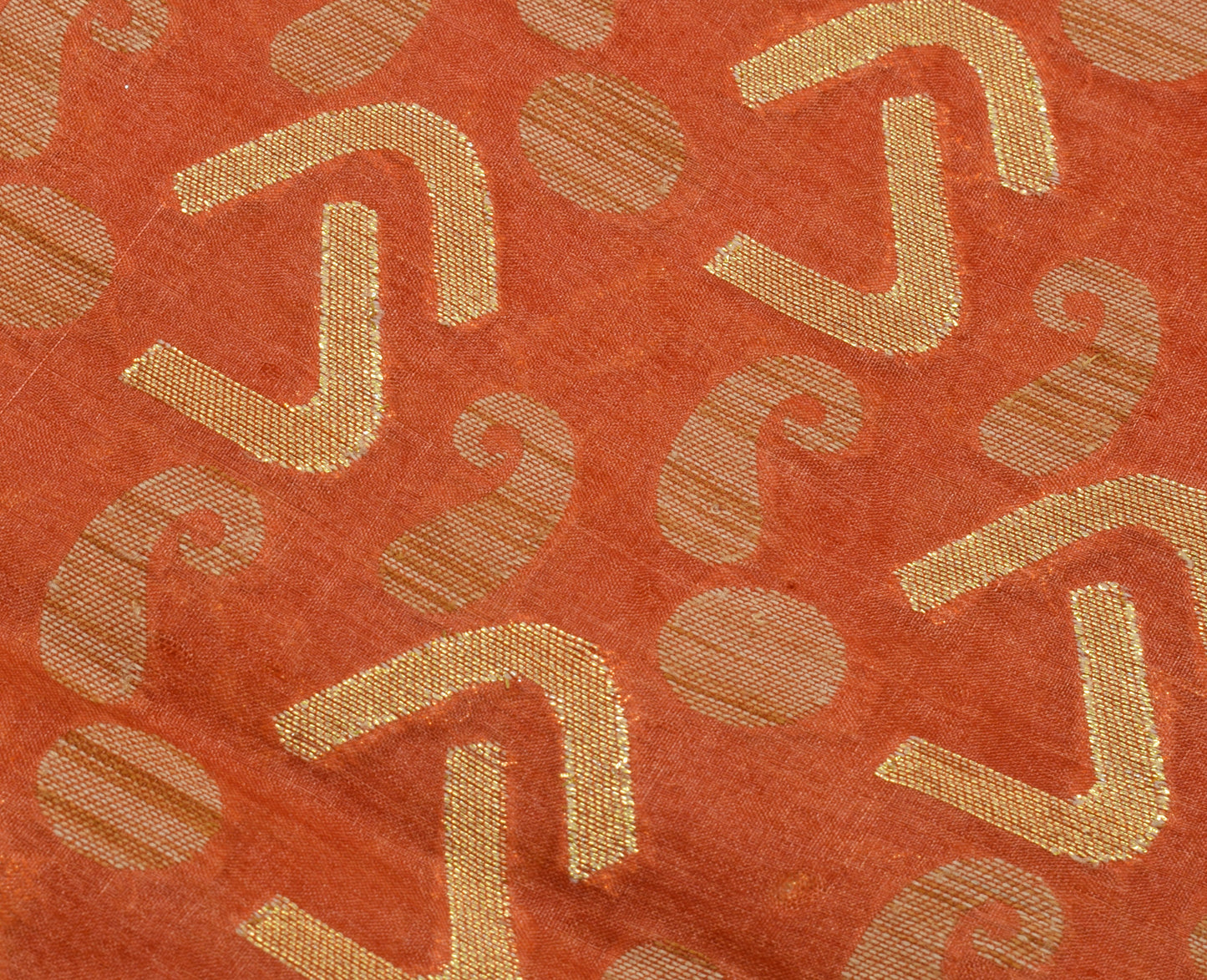 Sushila Vintage Orange Saree 100% Pure Silk All Over Woven Sari Craft Fabric