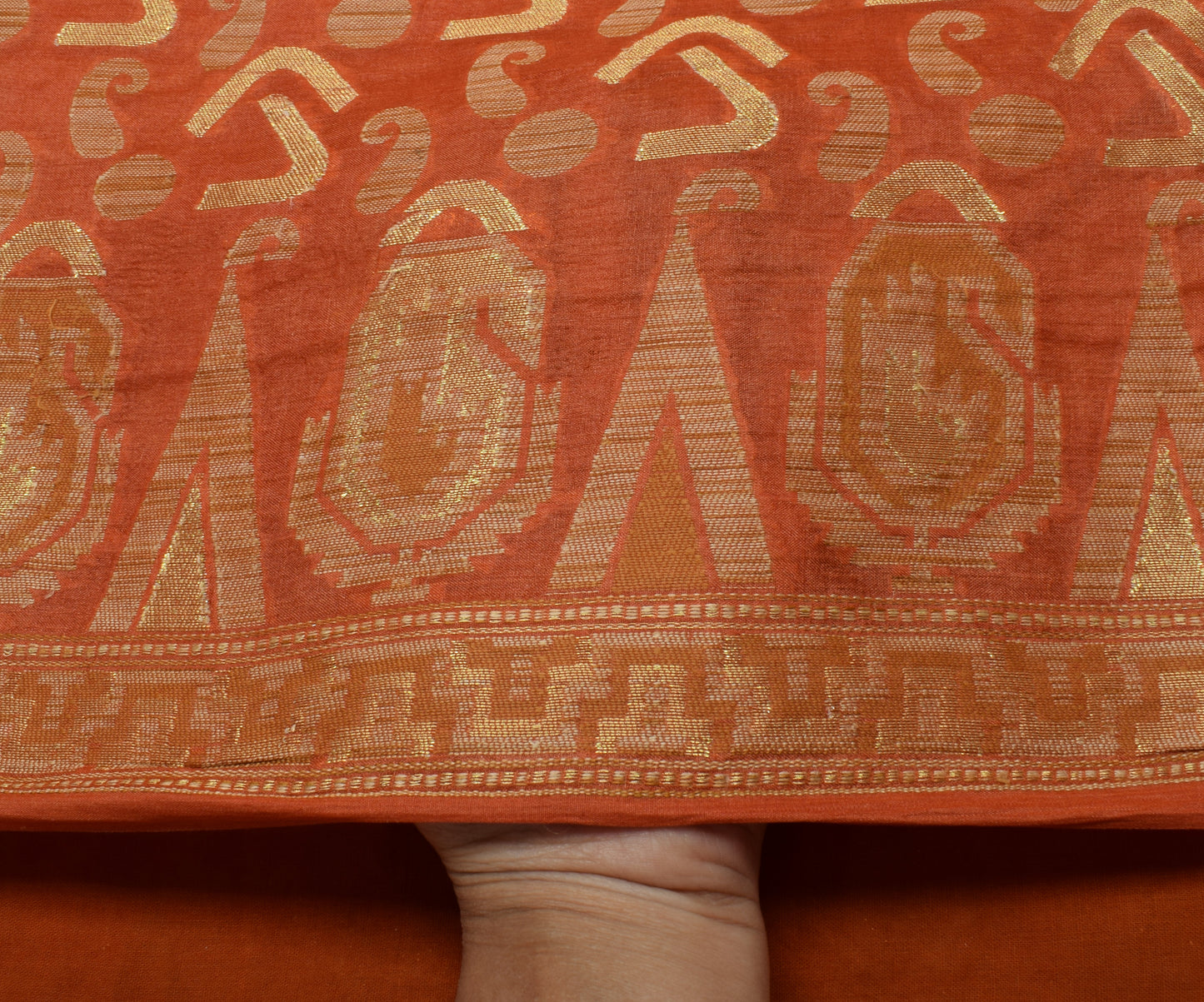 Sushila Vintage Orange Saree 100% Pure Silk All Over Woven Sari Craft Fabric