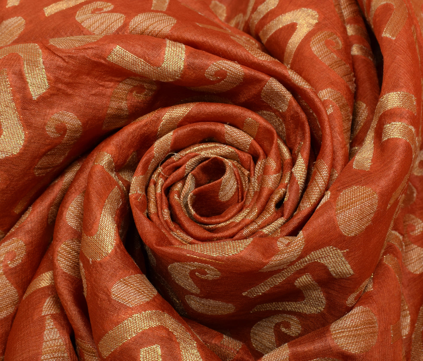 Sushila Vintage Orange Saree 100% Pure Silk All Over Woven Sari Craft Fabric