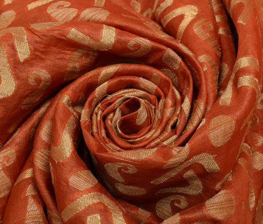 Sushila Vintage Orange Saree 100% Pure Silk All Over Woven Sari Craft Fabric