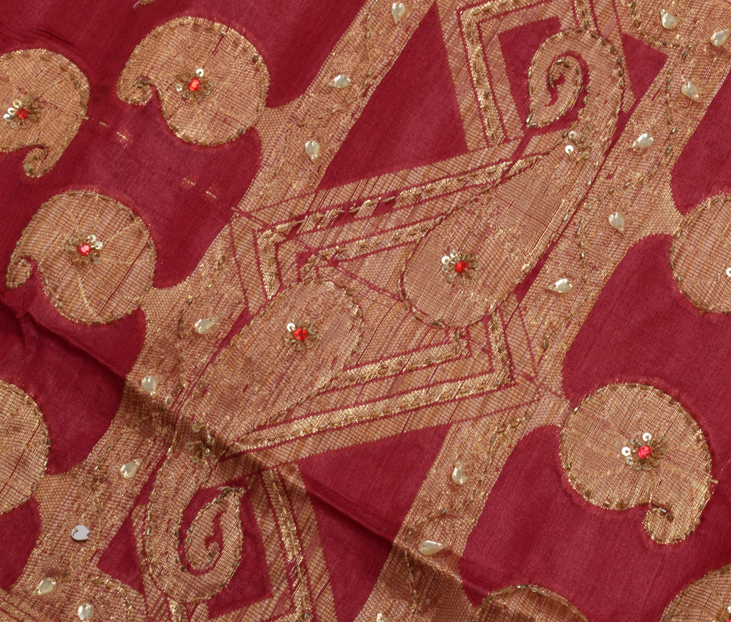 Sushila Vintage Indian Saree Pure Silk Hand Beaded & Woven Floral Sari Fabric