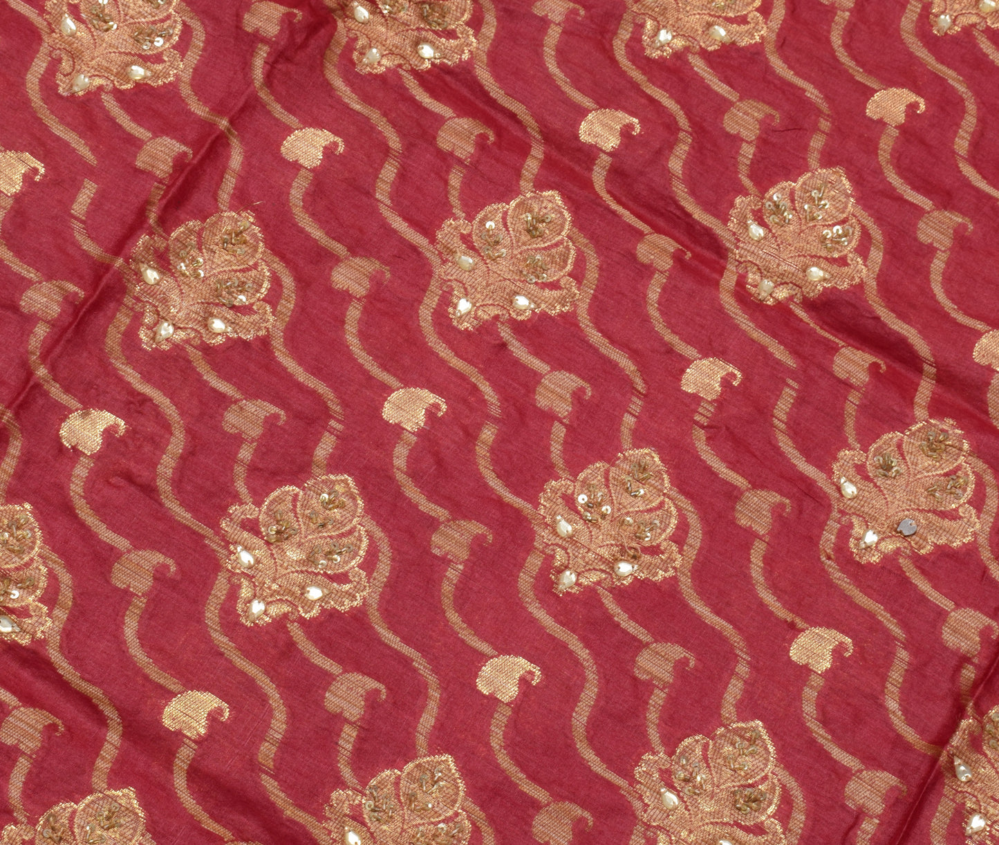 Sushila Vintage Indian Saree Pure Silk Hand Beaded & Woven Floral Sari Fabric