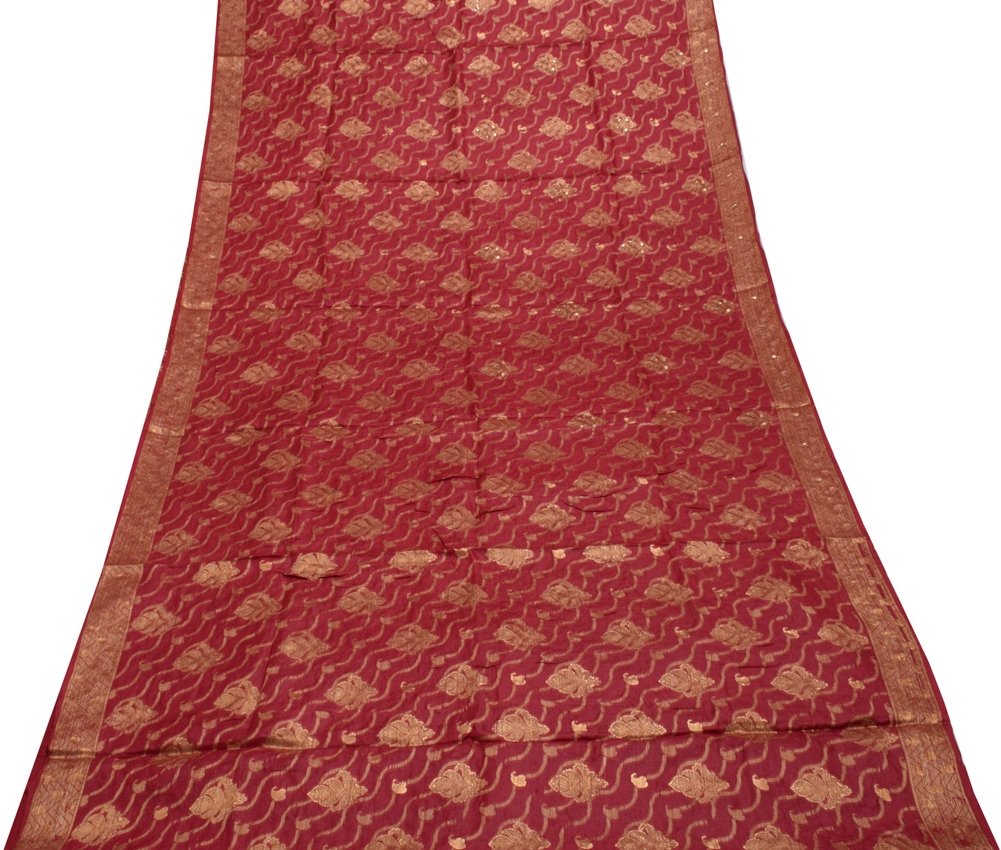 Sushila Vintage Indian Saree Pure Silk Hand Beaded & Woven Floral Sari Fabric