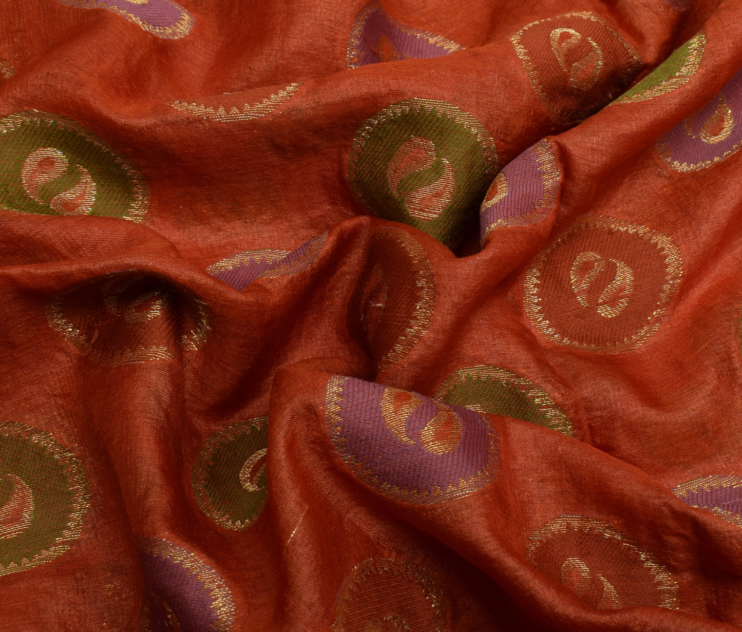 Sushila Vintage Indian Rust Saree 100% Pure Silk Woven Sari Craft 5 Yard Fabric