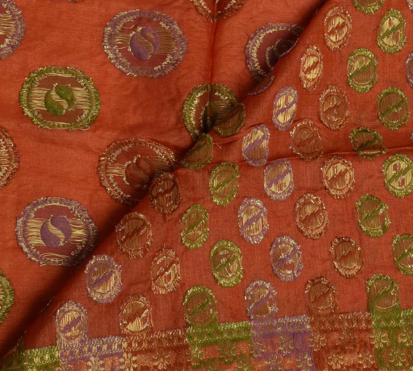 Sushila Vintage Indian Rust Saree 100% Pure Silk Woven Sari Craft 5 Yard Fabric