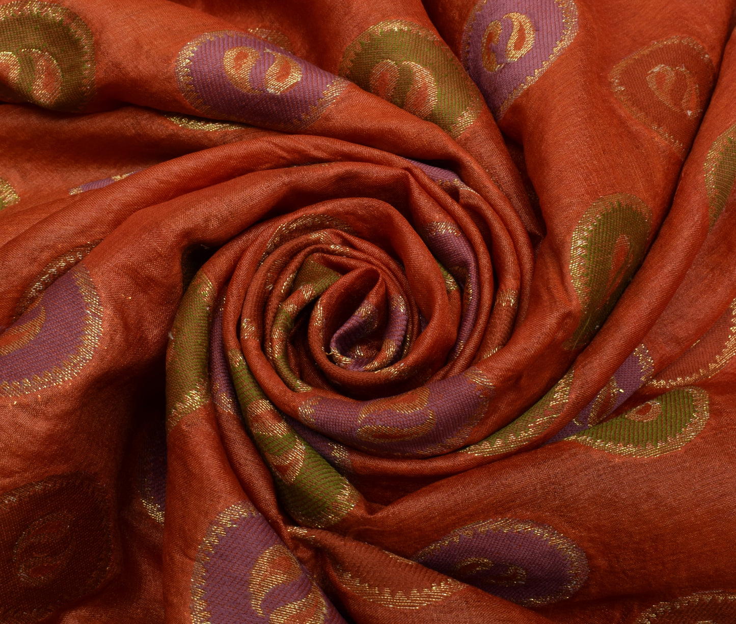 Sushila Vintage Indian Rust Saree 100% Pure Silk Woven Sari Craft 5 Yard Fabric