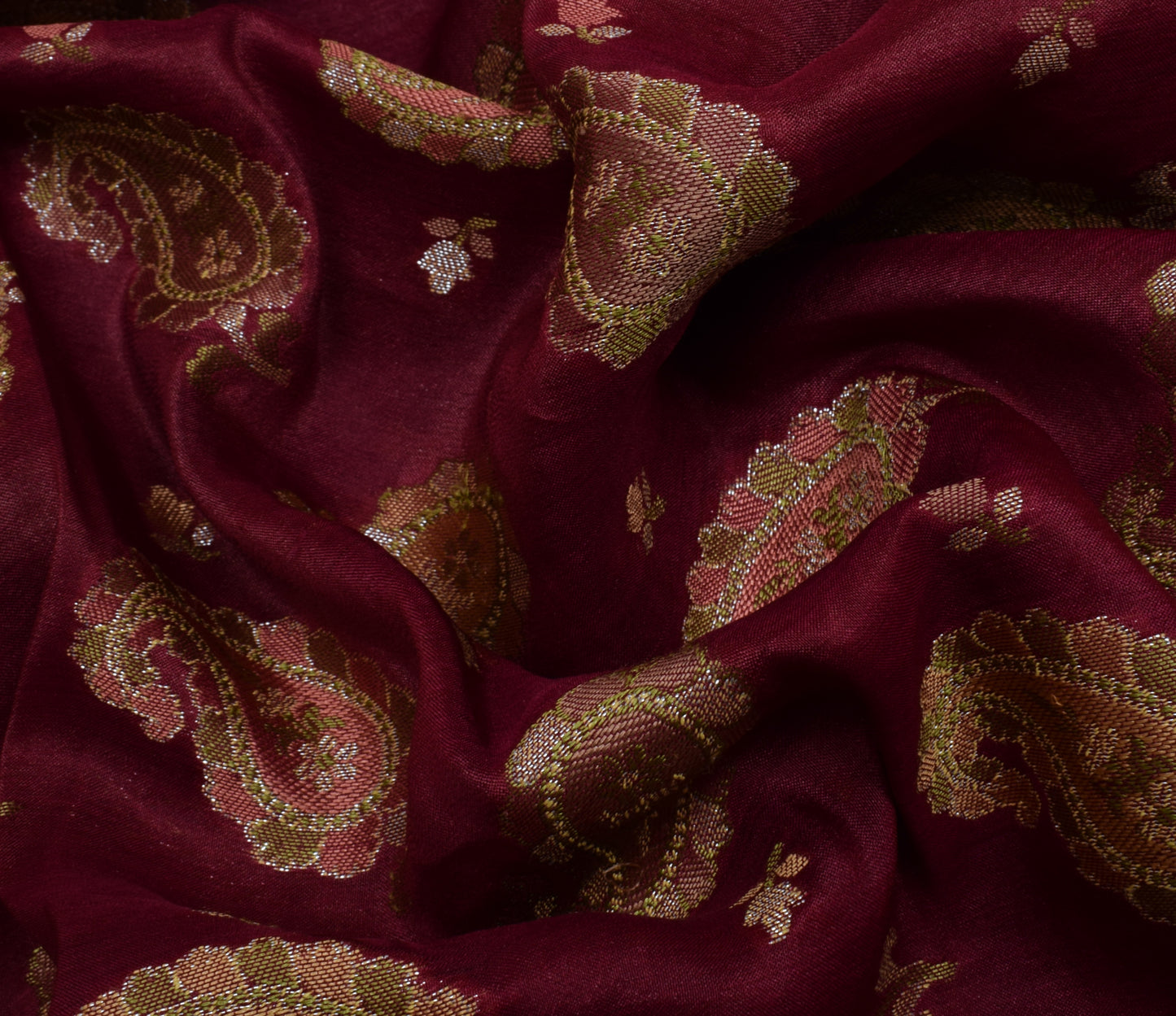 Sushila Vintage Maroon Saree 100% Pure Silk All Over Woven Paisley Sari Fabric