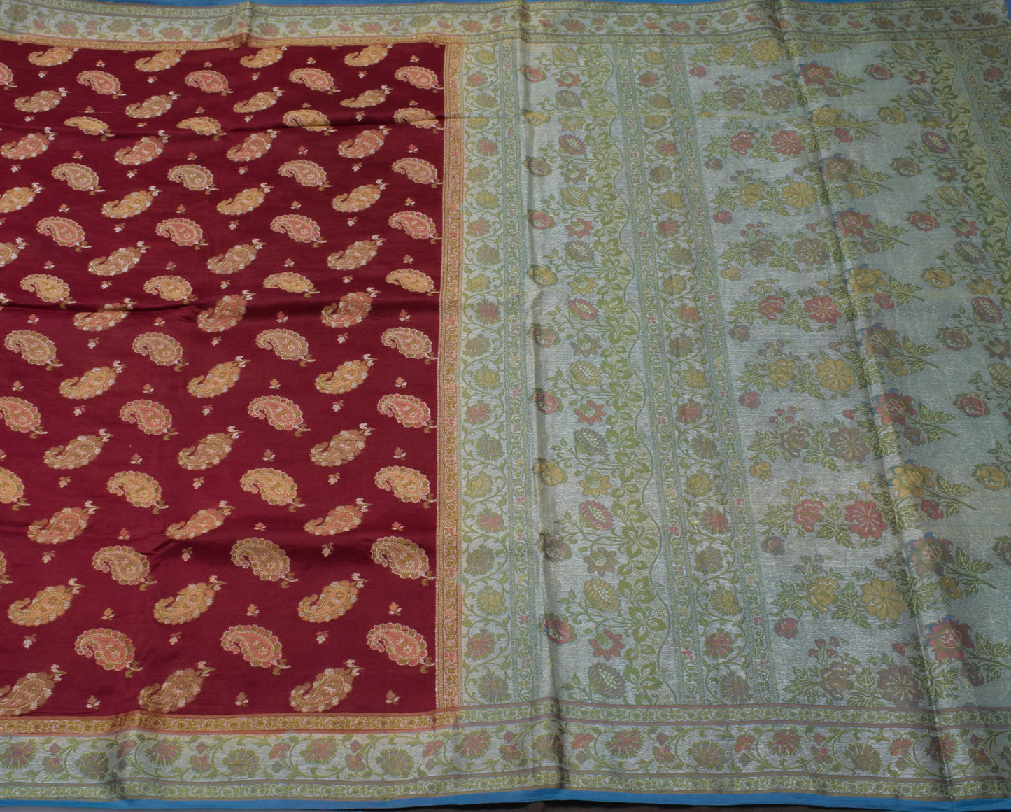 Sushila Vintage Maroon Saree 100% Pure Silk All Over Woven Paisley Sari Fabric