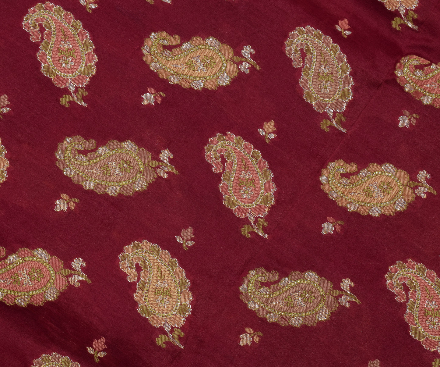 Sushila Vintage Maroon Saree 100% Pure Silk All Over Woven Paisley Sari Fabric