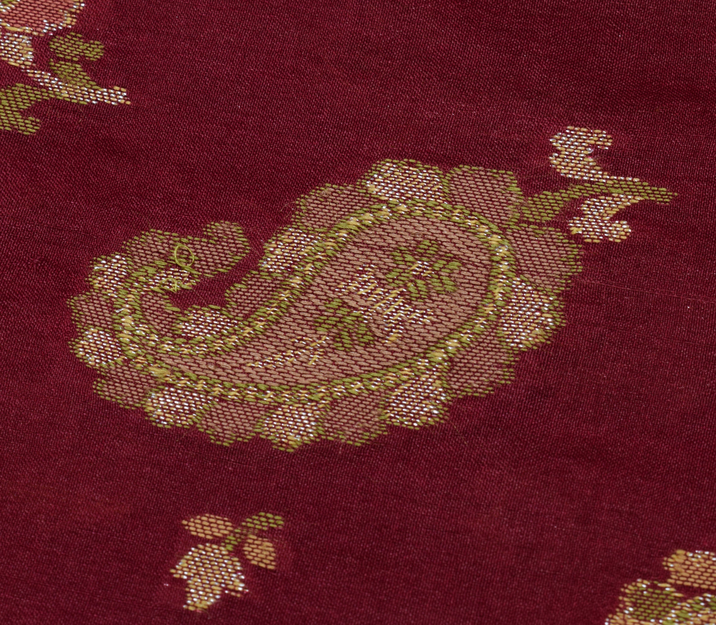 Sushila Vintage Maroon Saree 100% Pure Silk All Over Woven Paisley Sari Fabric
