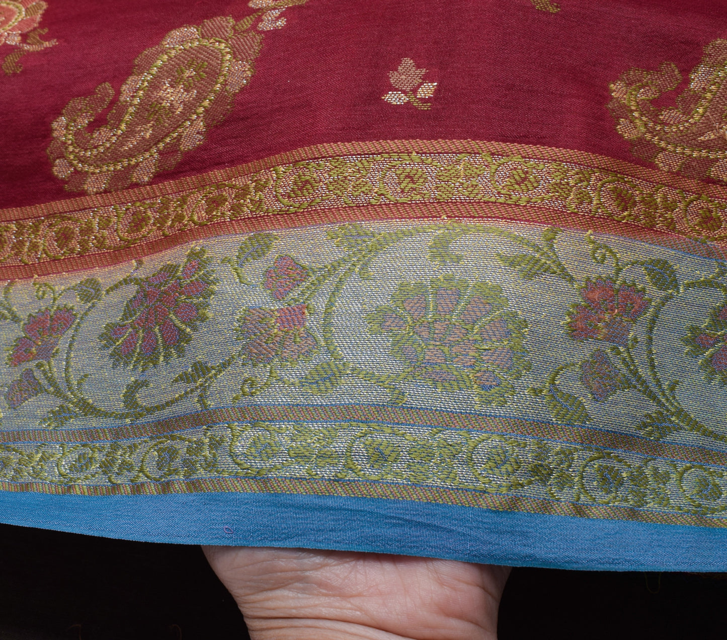 Sushila Vintage Maroon Saree 100% Pure Silk All Over Woven Paisley Sari Fabric