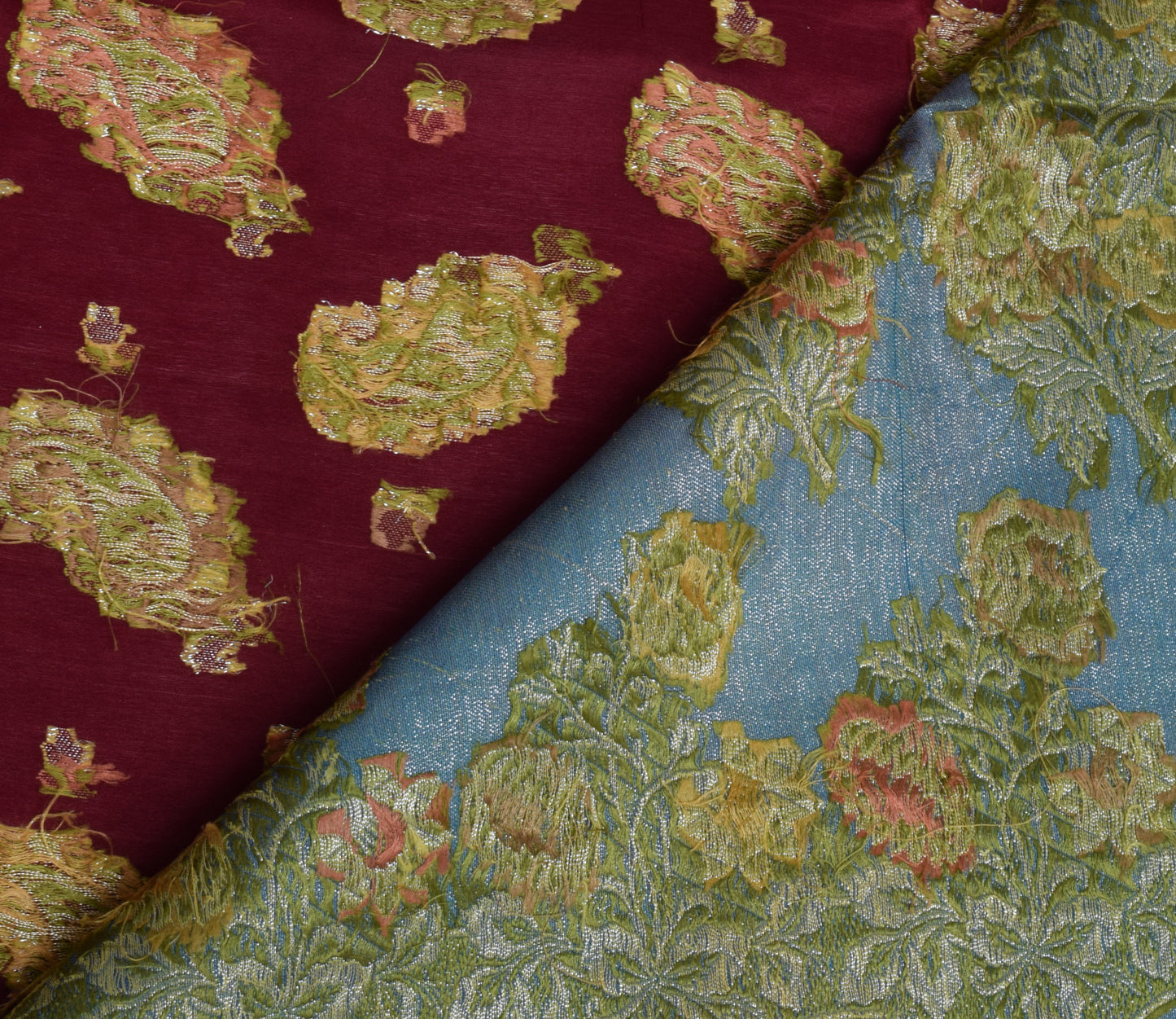 Sushila Vintage Maroon Saree 100% Pure Silk All Over Woven Paisley Sari Fabric