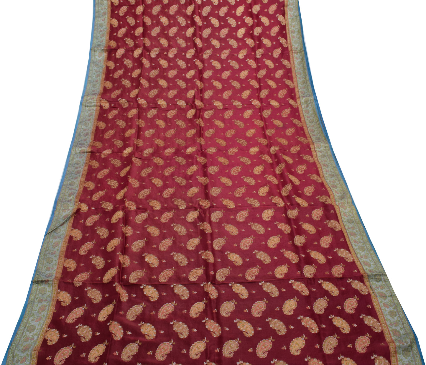 Sushila Vintage Maroon Saree 100% Pure Silk All Over Woven Paisley Sari Fabric
