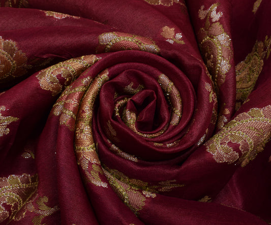 Sushila Vintage Maroon Saree 100% Pure Silk All Over Woven Paisley Sari Fabric