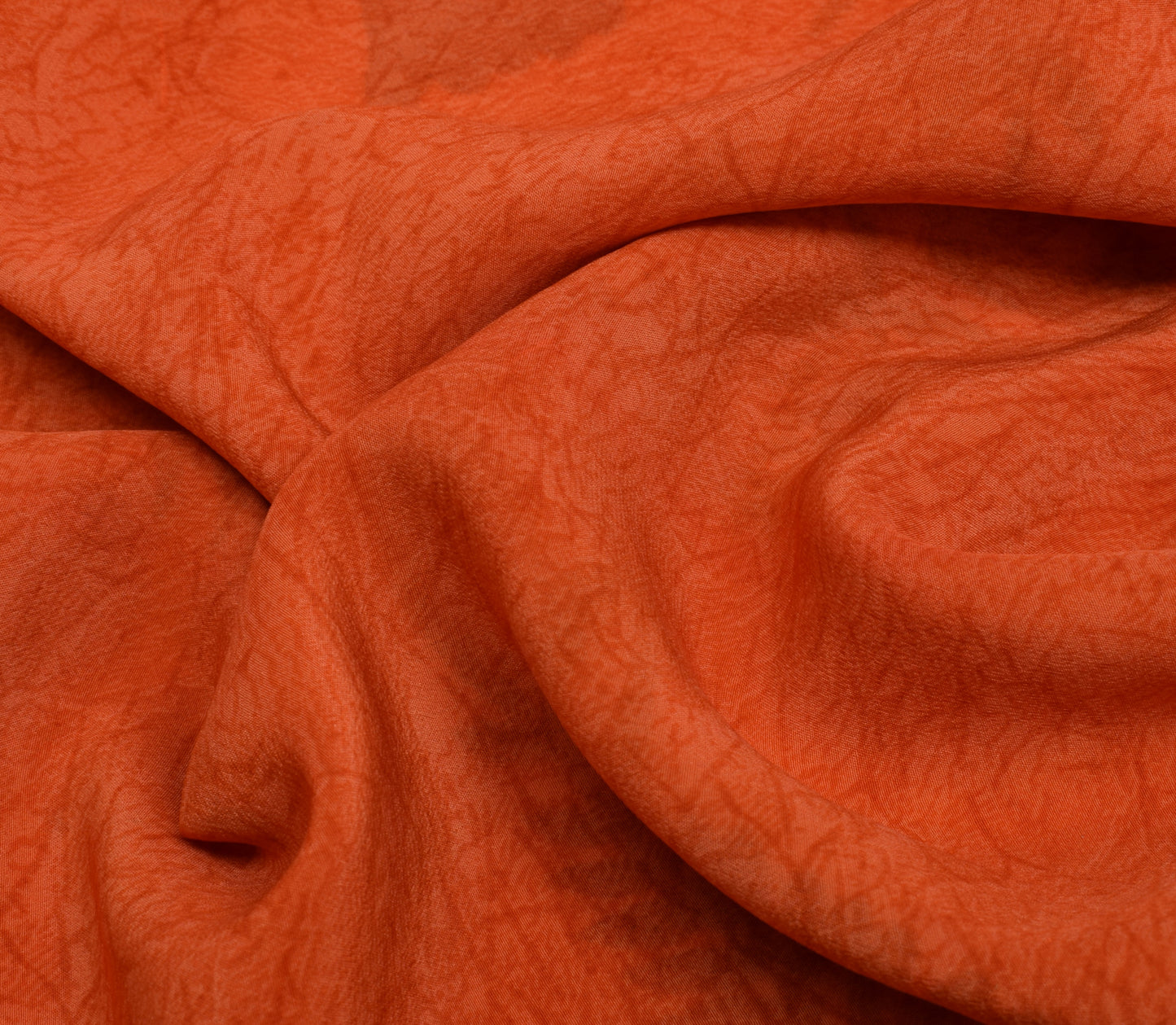 Sushila Vintage Indian Orange Saree Pure Crepe Silk Printed Sari Craft Fabric