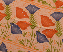 Sushila Vintage Indian Orange Saree Pure Crepe Silk Printed Sari Craft Fabric