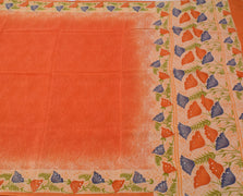 Sushila Vintage Indian Orange Saree Pure Crepe Silk Printed Sari Craft Fabric