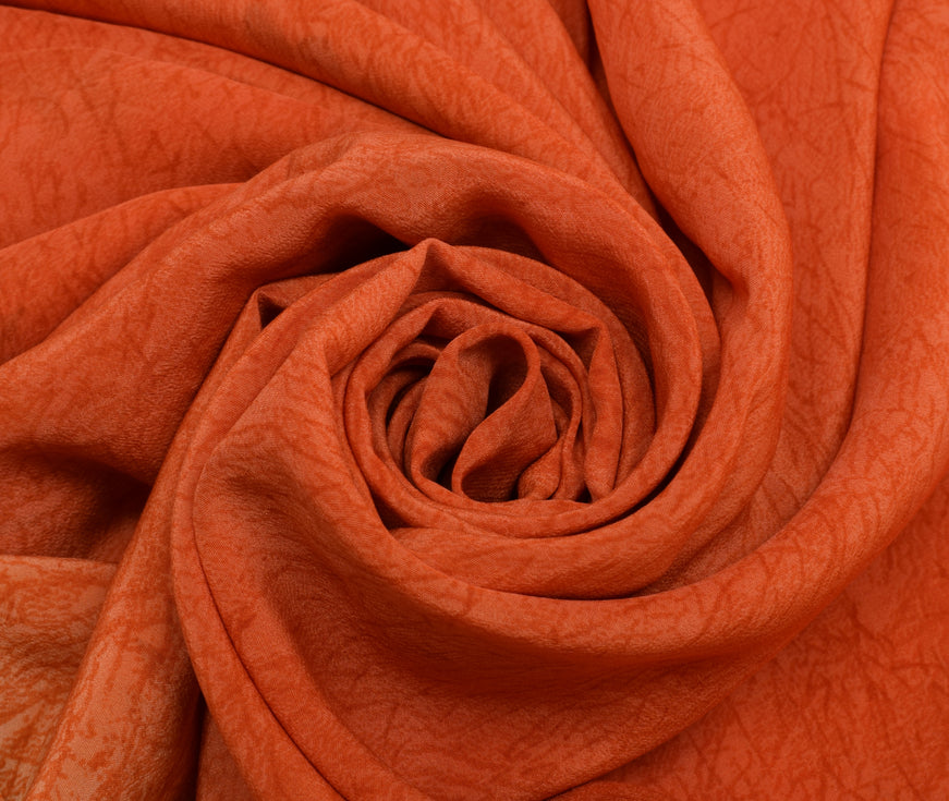 Sushila Vintage Indian Orange Saree Pure Crepe Silk Printed Sari Craft Fabric