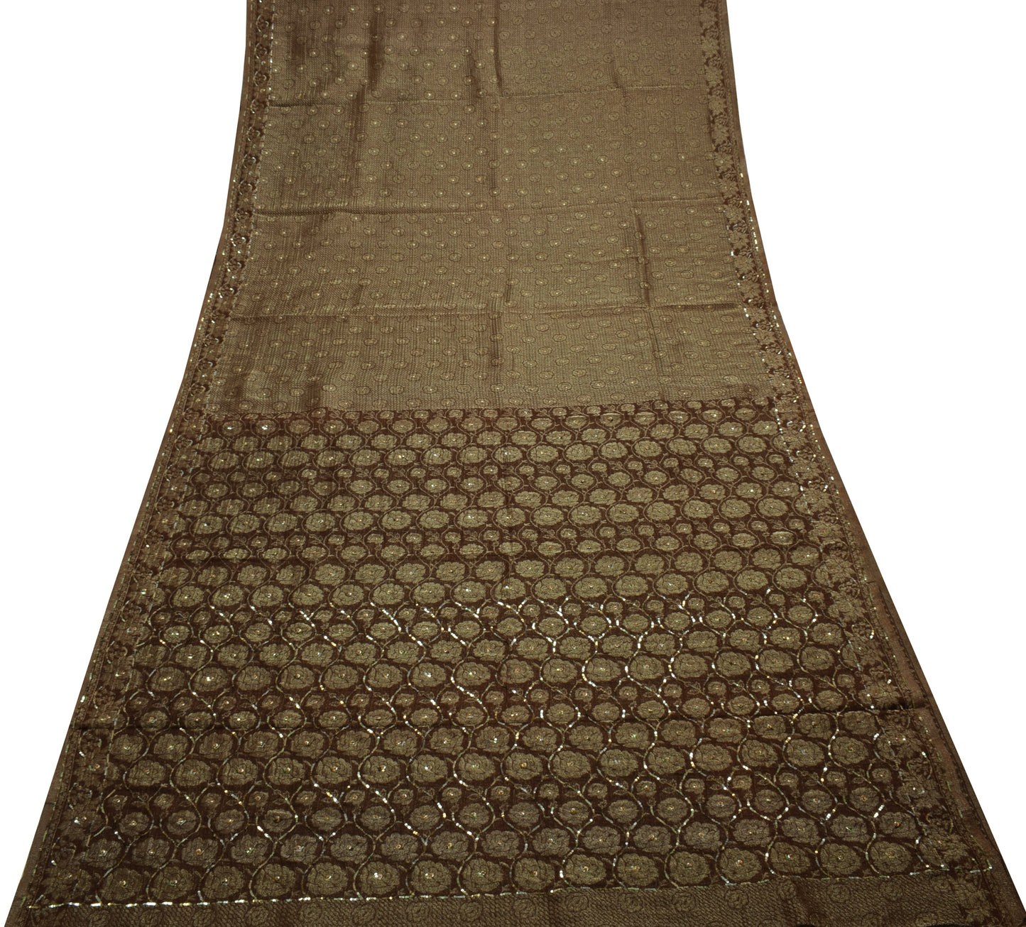 Sushila Vintage Brown Saree Blend Tissue Silk Woven Floral Sari Craft Fabric
