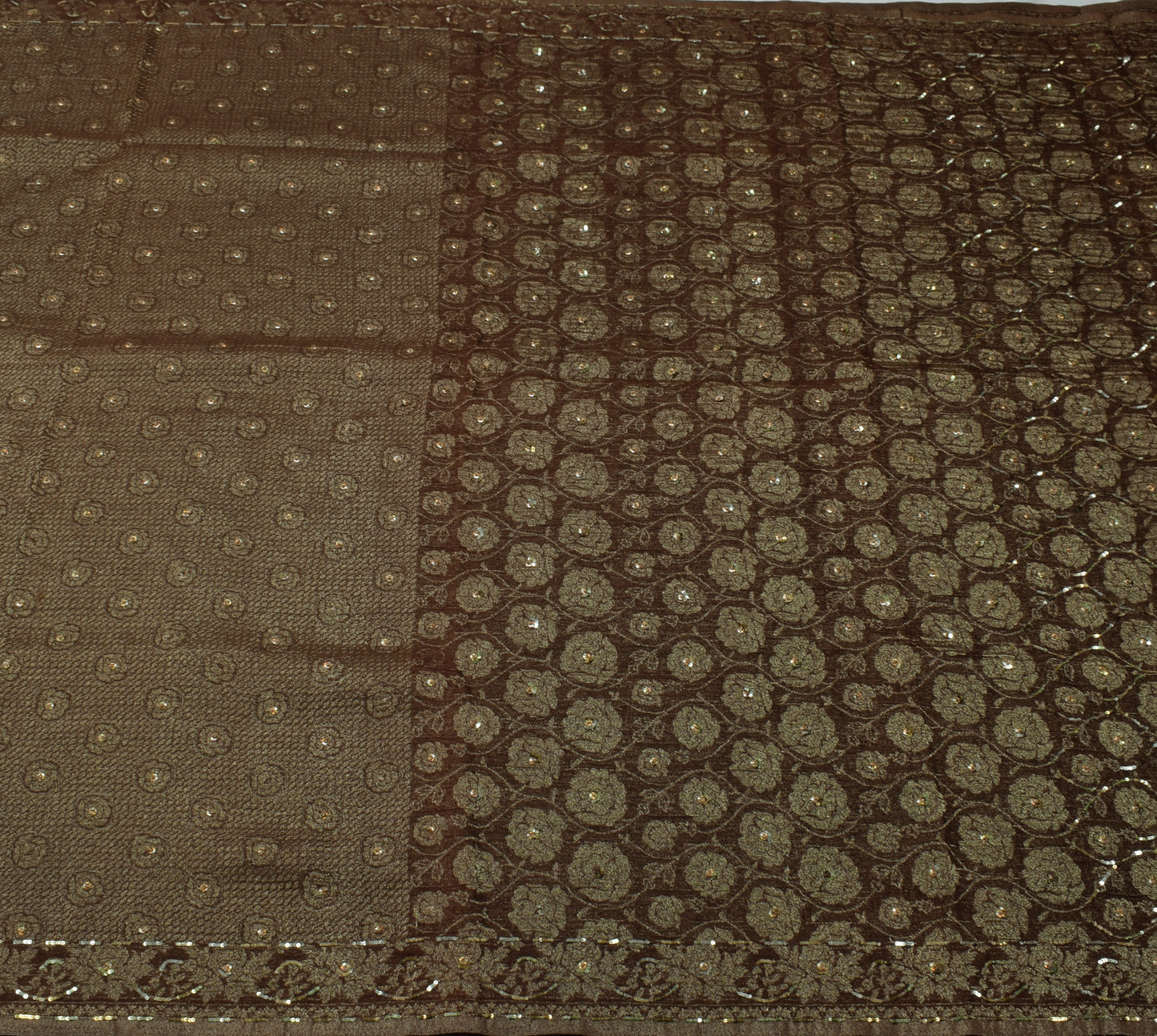 Sushila Vintage Brown Saree Blend Tissue Silk Woven Floral Sari Craft Fabric