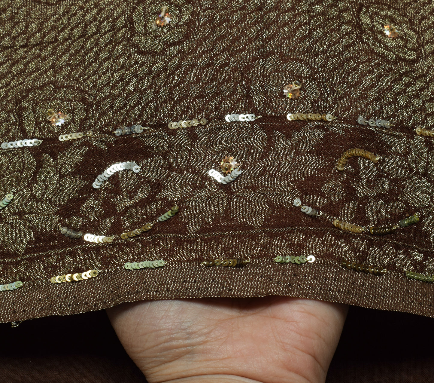 Sushila Vintage Brown Saree Blend Tissue Silk Woven Floral Sari Craft Fabric