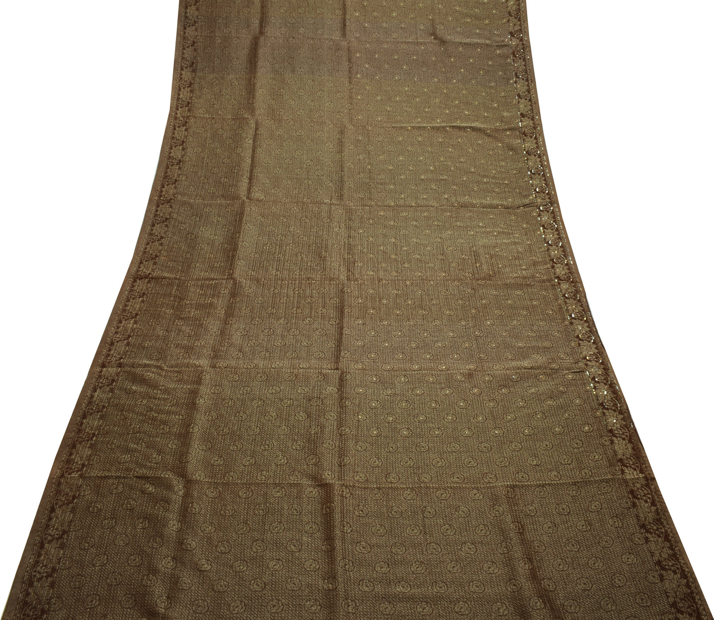 Sushila Vintage Brown Saree Blend Tissue Silk Woven Floral Sari Craft Fabric